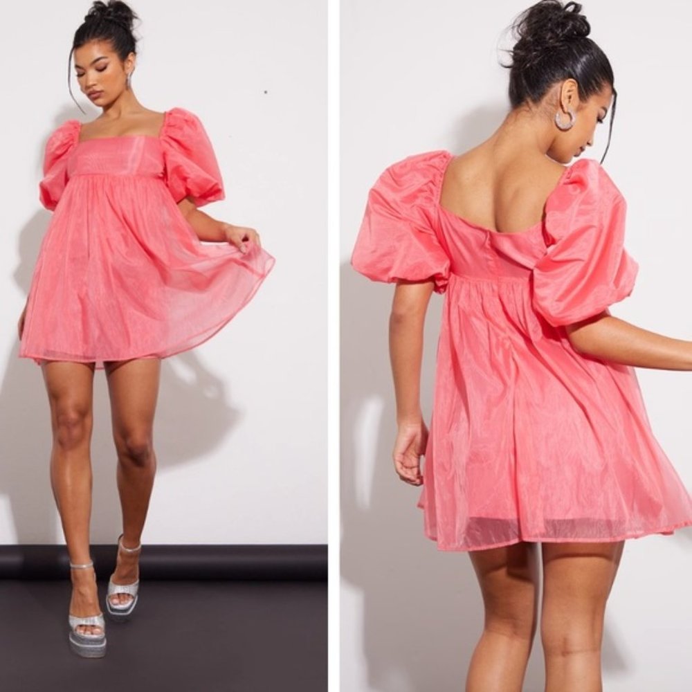 Elegant Pink Puff Sleeve Dress